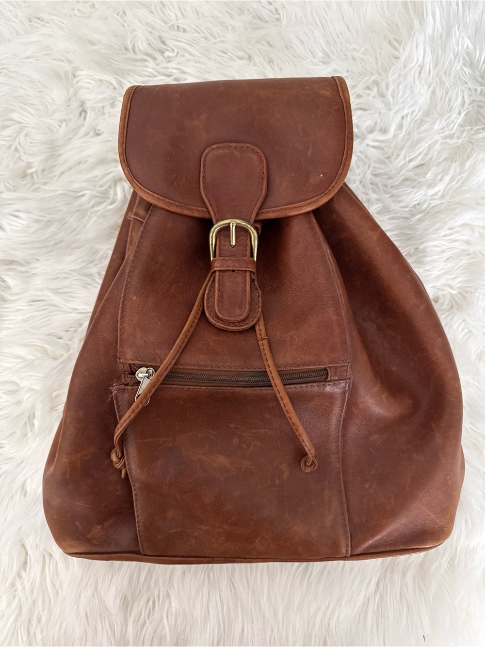 Boulder Ridge Classic Brown Leather Drawstring Backpack